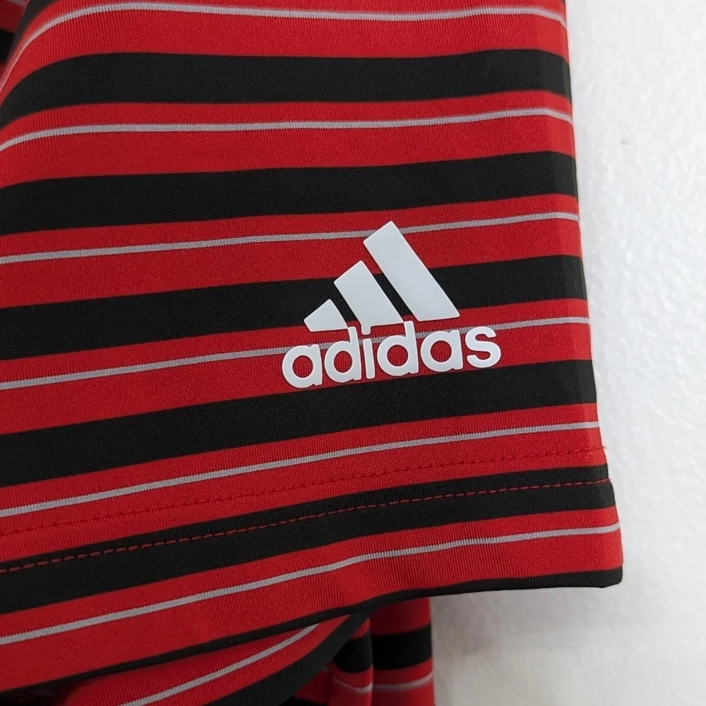 Adidas Golf Polo Men Large Red Black Striped Short Sleeve